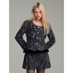 Blue & silver sequined tweed raglan sleeves jacket