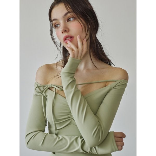 에루나 롱슬리브 리본 모노키니 - Olive green