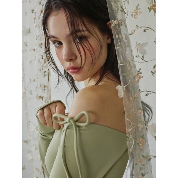 에루나 롱슬리브 리본 모노키니 - Olive green