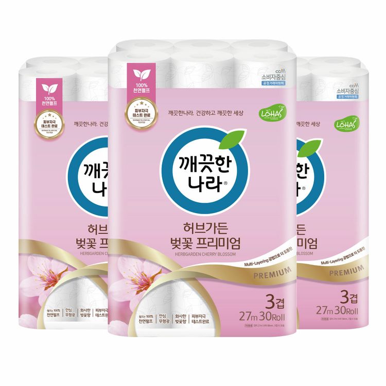 깨끗한나라 벚꽃 프리미엄 화장지 30롤X3팩, 믿고 사는 즐거움 Ssg.Com