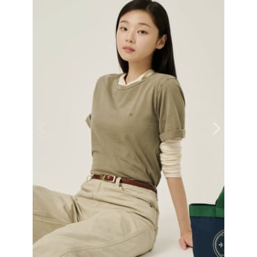 빈폴레이디스 밑단 스트링 반소매 다잉 티셔츠 - 카키 BF5742C03H