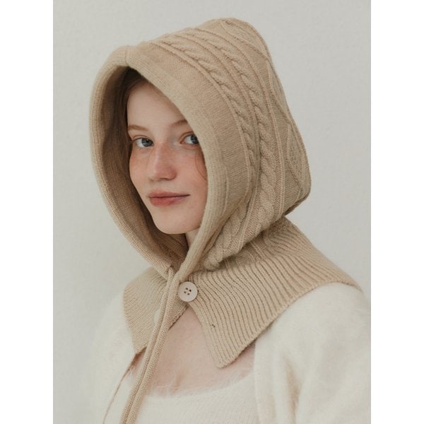 [베이지 단독] 케이블 니티드 후디 바라클라바 BA8026