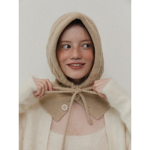 [베이지 단독] 케이블 니티드 후디 바라클라바 BA8026