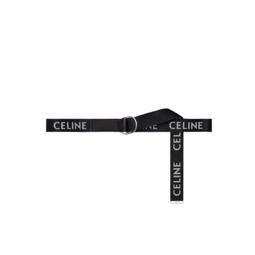 셀린느 미디움 자카드 텍스타일 카프스킨 더블 링 벨트 블랙 Celine Medium Double Ring Belt in