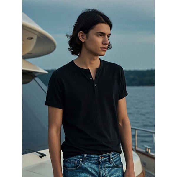 Cotton Henley Neck Half Sleeve 5color