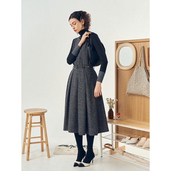PM1254O050 Twill two piece sets long dress_Gray