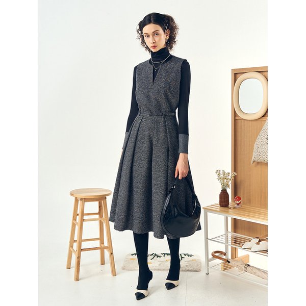 PM1254O050 Twill two piece sets long dress_Gray