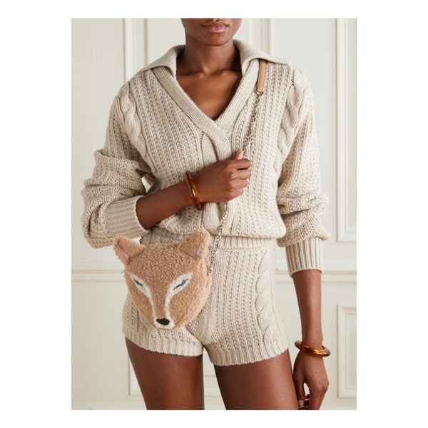 폭스 가죽 트리밍 시어링 숄더 백 탠 브라운 46376663162877559