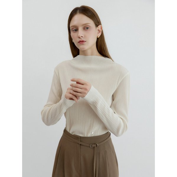 Pleated Mock Neck T-Shirt Ivory AT5TSF079IV