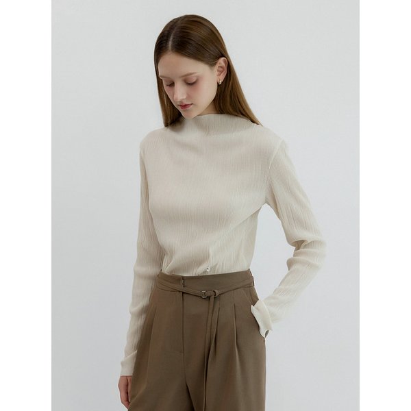 Pleated Mock Neck T-Shirt Ivory AT5TSF079IV