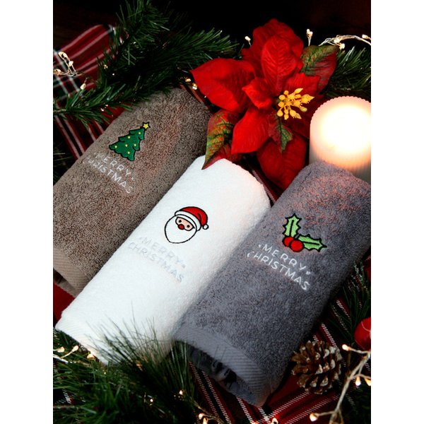 크리스마스 산타자수 150g 세면타올 1매