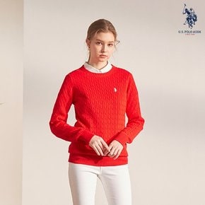 [U.S. POLO ASSN.] 여성 케이블 니트_RED