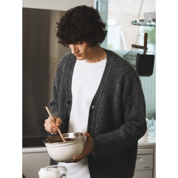 MAN ALPACA HAIRY CARDIGAN DEEP CHARCOAL