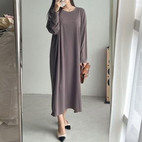 편한 데일리 기본 심플 무지 긴팔 맥시 롱 원피스 잠옷원피스 홈웨어_P372150966