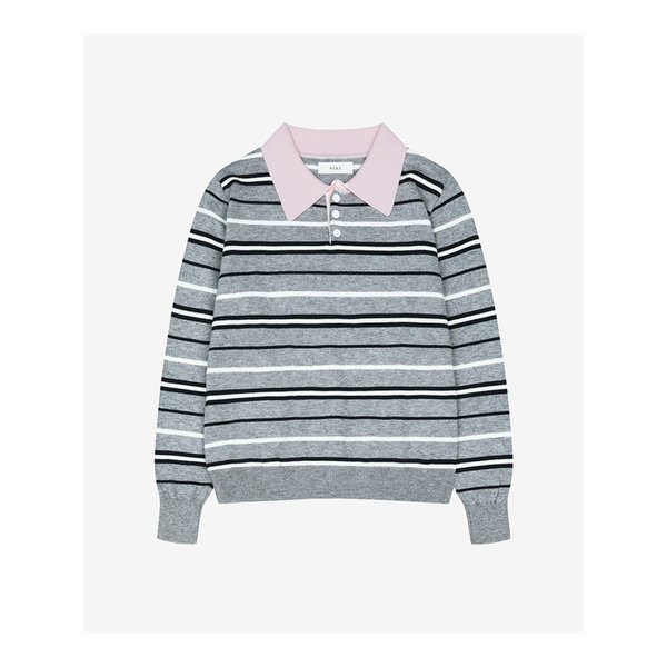 스트라이프 배색 카라 니트 풀오버 (TMUCB2907)