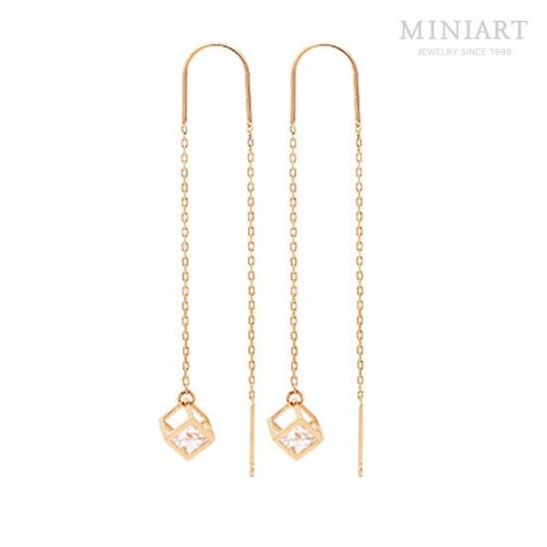 큐브 14K Gold 롱 드롭 금 귀걸이 G627