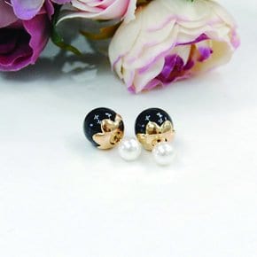 진주플라워 크러치(블랙) 14mm / 주뒷장식 진주귀걸이