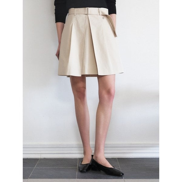 벨티드 플리츠 스커트_BEIGE