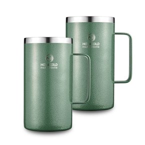 스텐 보온보냉 손잡이 머그컵 670ml(그린) 1+1