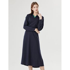 데일리 카라 트임 배색 긴팔 롱 원피스  DO3OW010A _P372678991