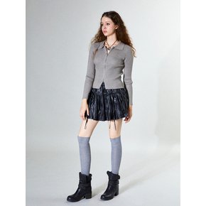 Ribbon Leather Ruffle Skirt (BLACK)