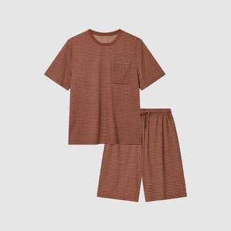 JAJU [SET] 남 퀵드라이 반팔 라운지 티셔츠, 5부 라운지 팬츠_다크브라운 J205201108073