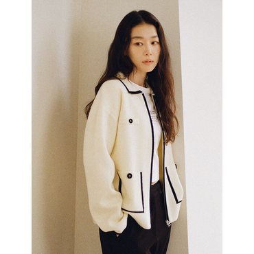 시야쥬 SIKN2059 Color zip up cardigan_Cream black