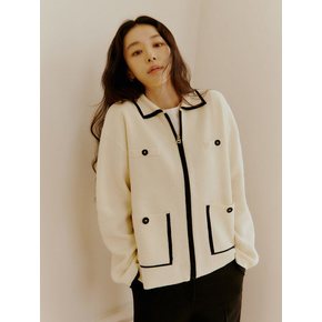 SIKN2059 Color zip up cardigan_Cream black