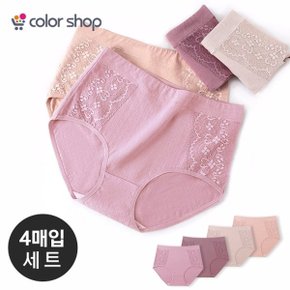 [컬러샵] 편안한 순면스판 레이스 맥시팬티 엄마팬티 4컬러 4개 세...