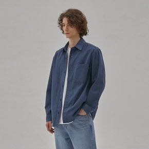 DENIM GARMENT DYEING POCKET SHIRTS NAVY