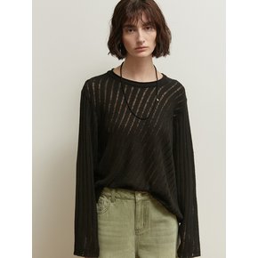 DIAGONAL LOOSE KNIT TOP [BLACK]