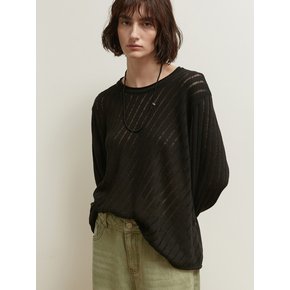 DIAGONAL LOOSE KNIT TOP [BLACK]