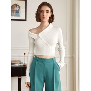 YY_One-shoulder cropped knit top