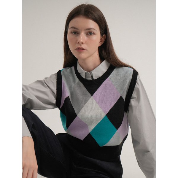 Round Coloration Knit Vest (Black)