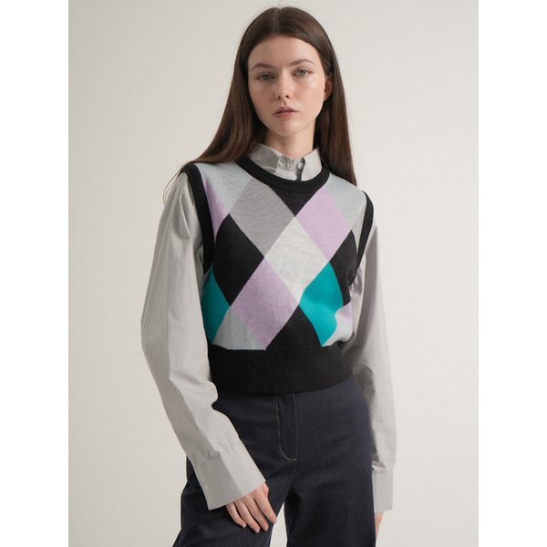 Round Coloration Knit Vest (Black)