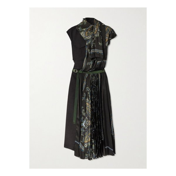 페이즐린 프린트 크레이프 트리밍 울 미디 드레스 브라운 46376663162908264