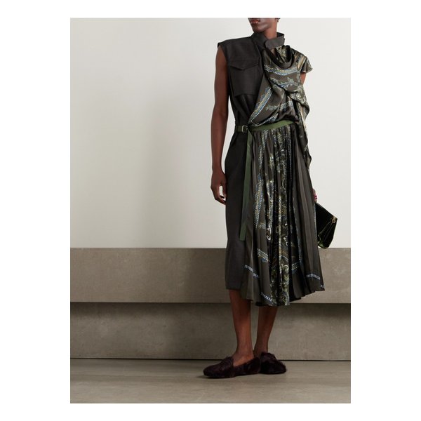 페이즐린 프린트 크레이프 트리밍 울 미디 드레스 브라운 46376663162908264