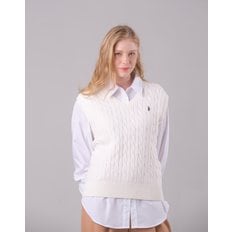 [U.S. POLO ASSN.]  크림 봄 케이블 니트베스트 여성