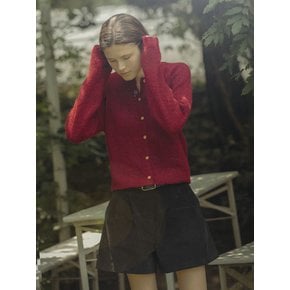 Soft round neck knit cardigan_Red