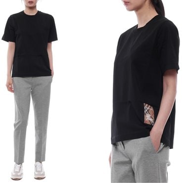 버버리 25SS 여성 체크 라벨 반팔티셔츠 (8104883 BLACK 25S)