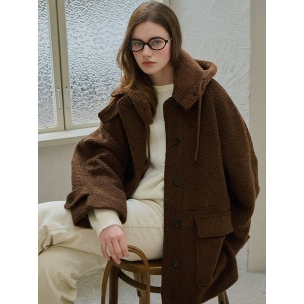 Fluffy mood boucle coat - Brown