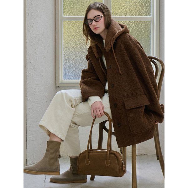 Fluffy mood boucle coat - Brown