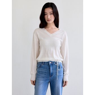 더엘로 Strap Detail V-Neck Knit Top (Ivory)