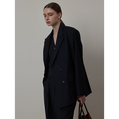 Striped Three Set-up Suit Double-brest Wool Jacket