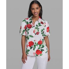 칼라거펠트 우먼 프린티드 Puff-Sleeve Collared 탑 - 소프트 화이트 멀티 26580854 1391058