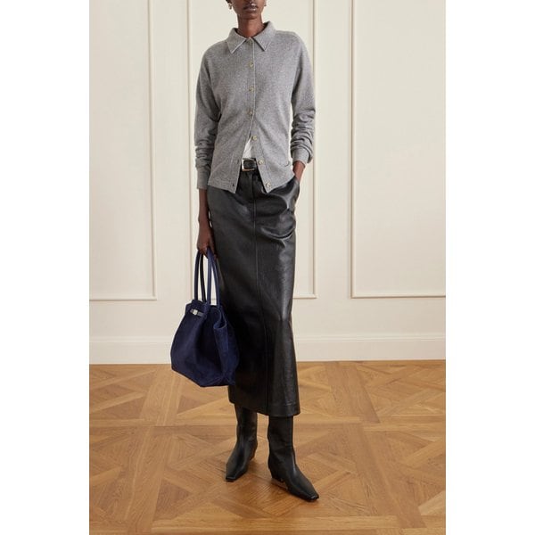 드멜리어 뉴욕 라지 가죽 트리밍 스웨이드 토트백 46376663162972695