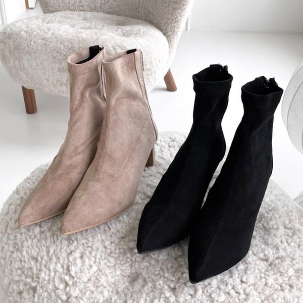 [옷자락] 여자 삭스힐 부티 뾰족코 슬림 칼발 앵클부츠