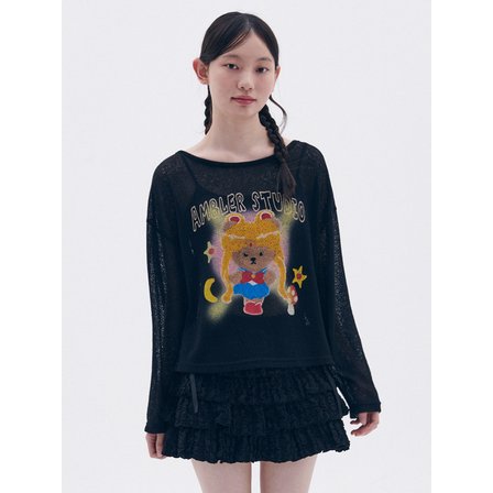 엠블러 Sailor Bear Sweater See-through Knitwear AKN603 (Black)
