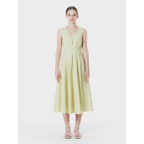 V-NECK PINTUCK PLEATED MAXI DRESS YELLOW MBCSOP001YE