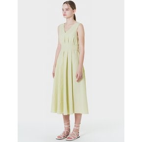 V-NECK PINTUCK PLEATED MAXI DRESS YELLOW MBCSOP001YE